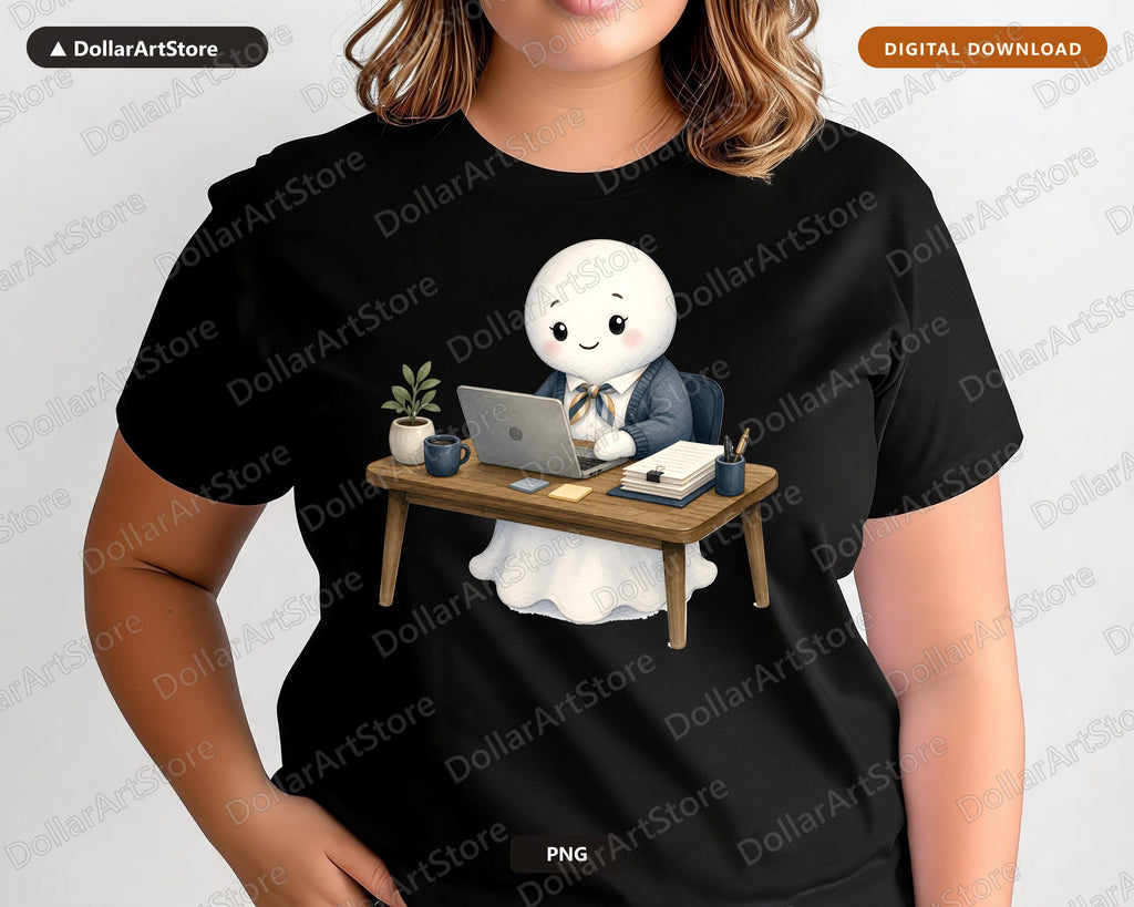 Cute Office Ghost PNG, Sublimation Design, Work From Home Shirt Design Digital Download