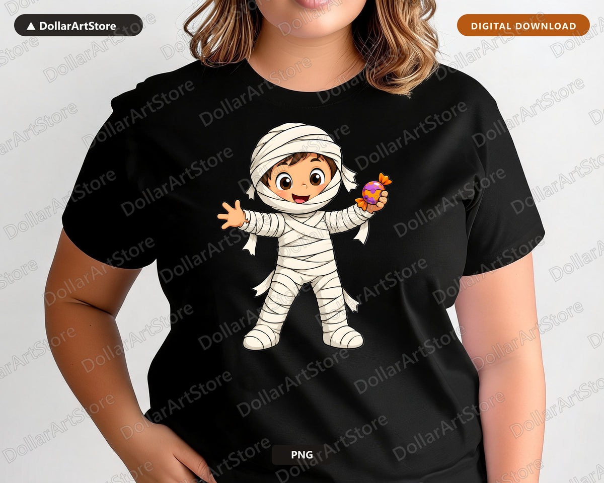 Cute Mummy Halloween Costume PNG, Sublimation Design, Kids Shirt Design Digital Download