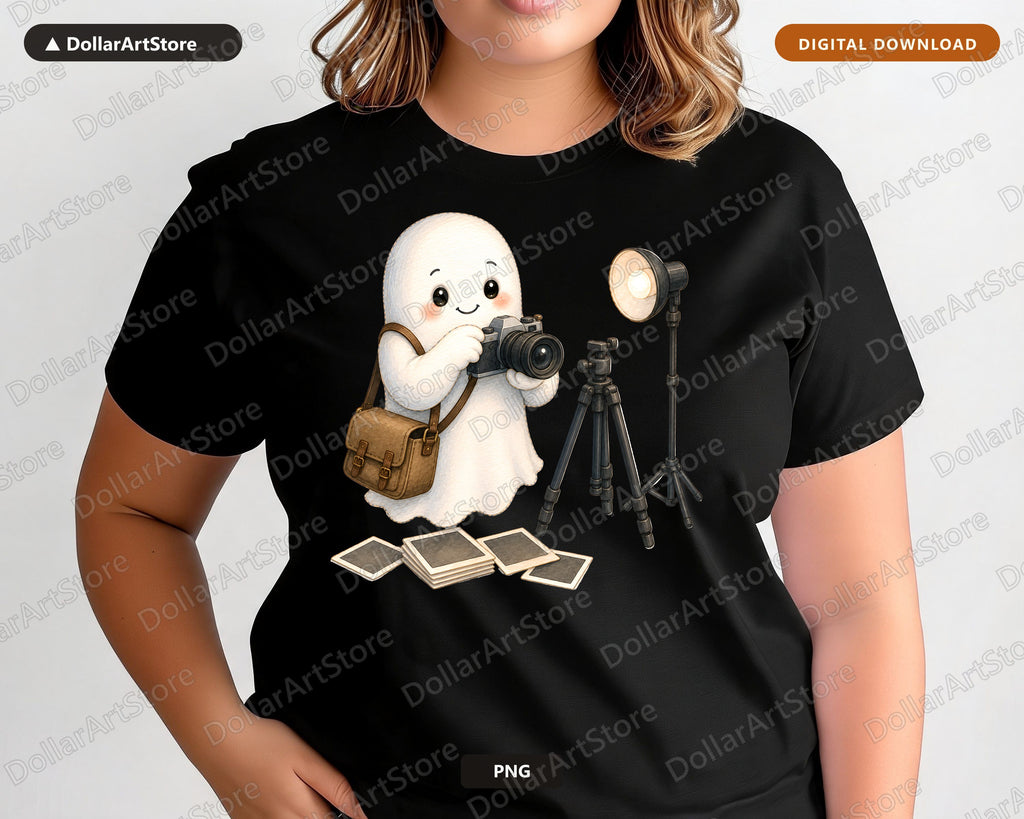 Photographer Ghost PNG, Sublimation Design, Cute Character Digital Download