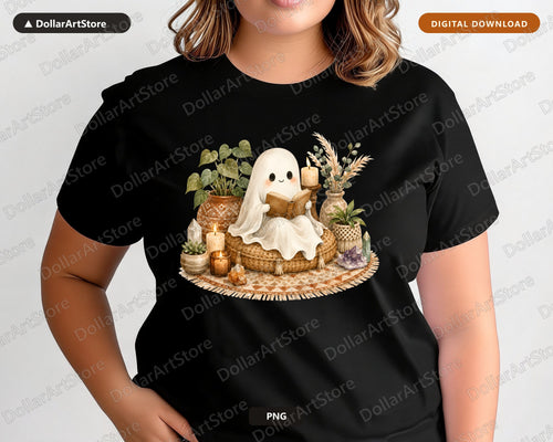 Boho Ghost PNG, Witchy Sublimation Design, Cozy Halloween Shirt Print