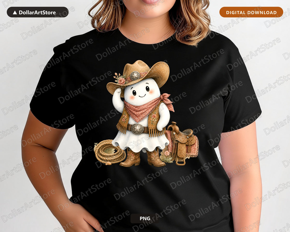 Cute Cowboy Ghost PNG, Western Sublimation Design, Shirt Design Digital Download