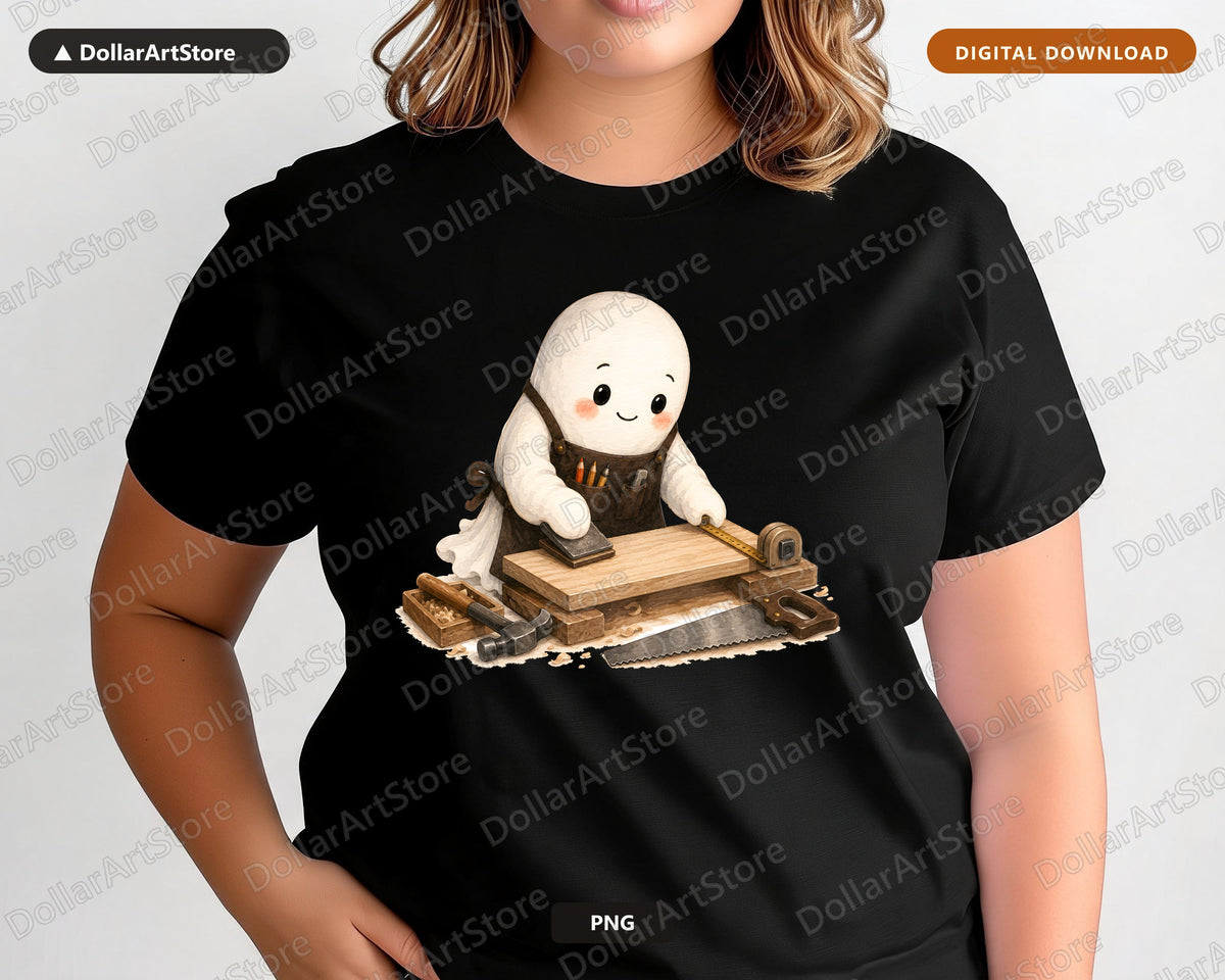 Carpenter Ghost PNG Sublimation Design, Cute Ghost Shirt Design Digital Download
