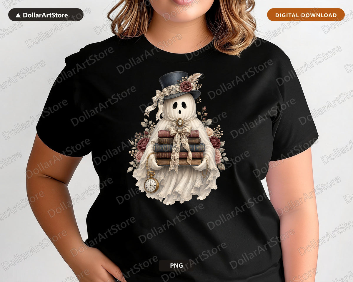 Bookish Ghost PNG, Vintage Gothic Design, Sublimation Shirt & Tumbler PNG