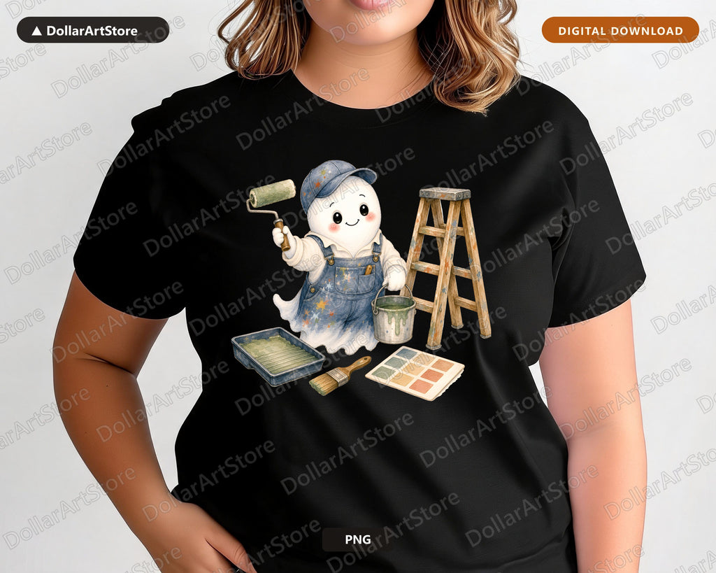 Painter Ghost PNG Sublimation Design, Cute DIY Ghost Shirt Design Digital Download
