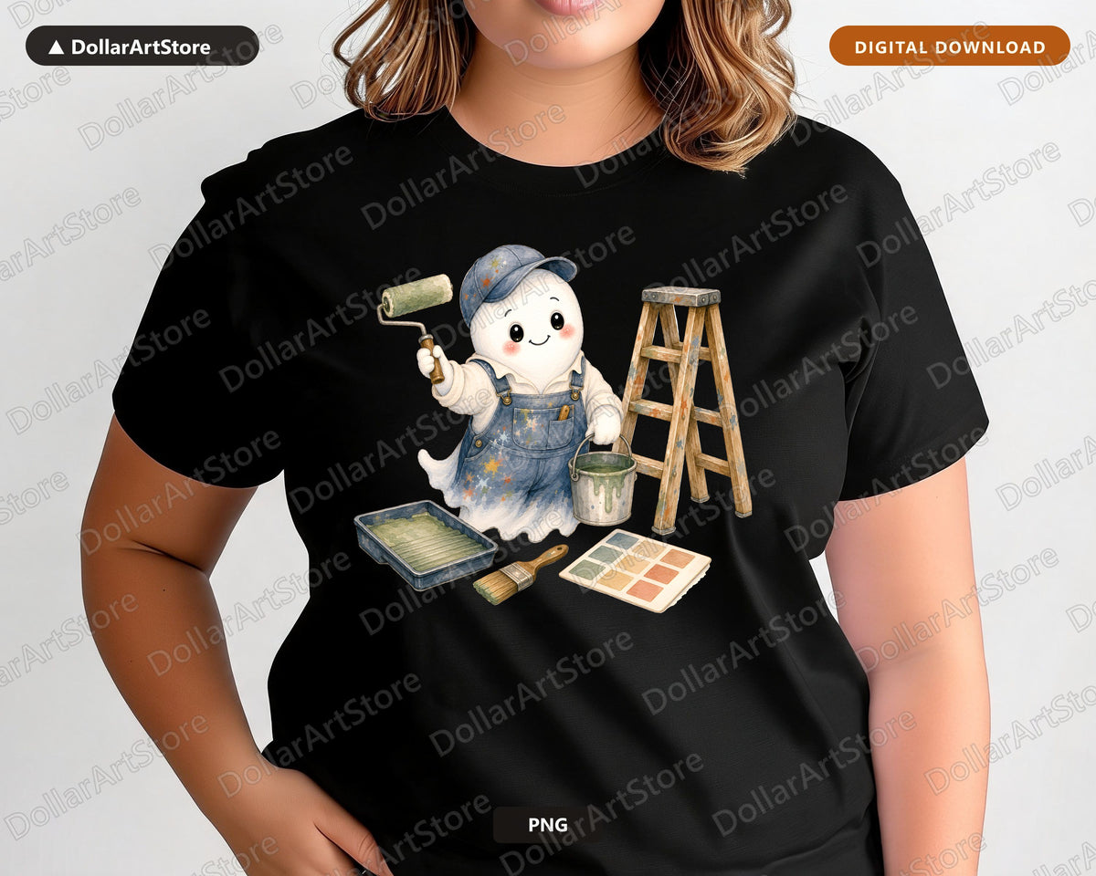 Painter Ghost PNG Sublimation Design, Cute DIY Ghost Shirt Design Digital Download