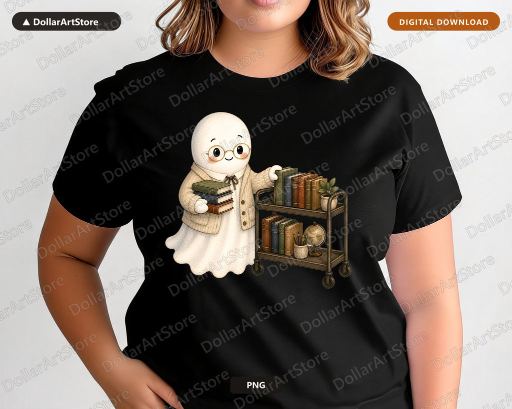 Bookworm Ghost PNG, Sublimation Design, Cute Library Shirt Design Digital Download