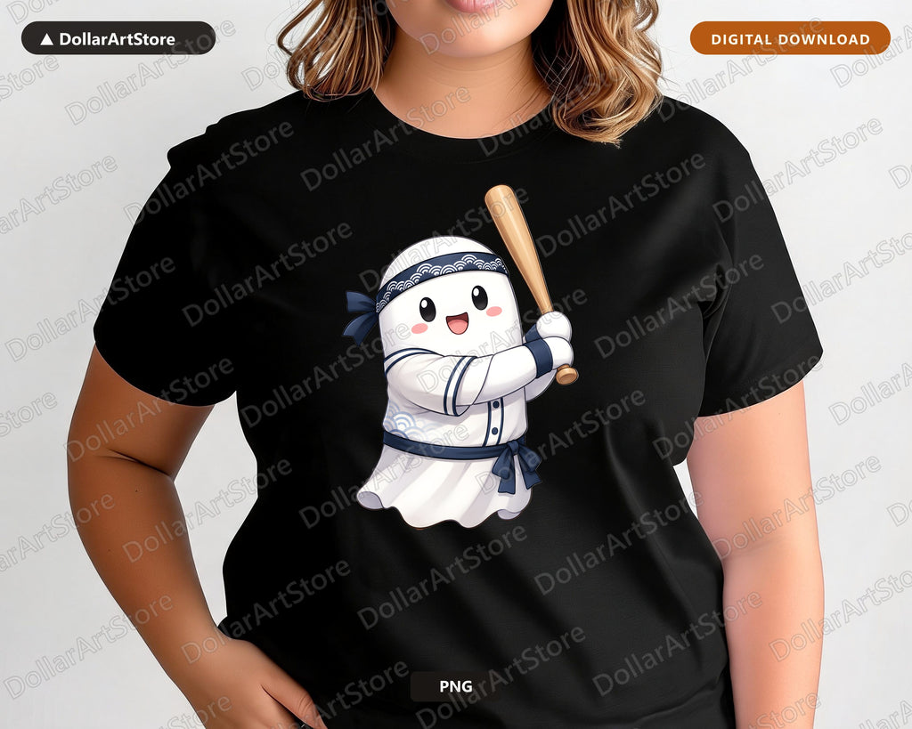 Cute Baseball Ghost PNG, Sublimation Design, Halloween Shirt Design