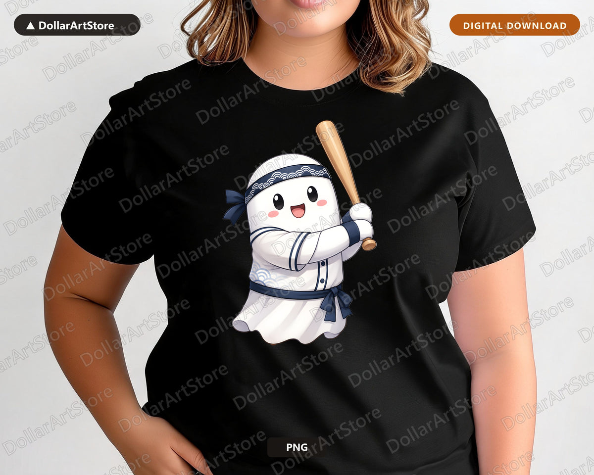 Cute Baseball Ghost PNG, Sublimation Design, Halloween Shirt Design
