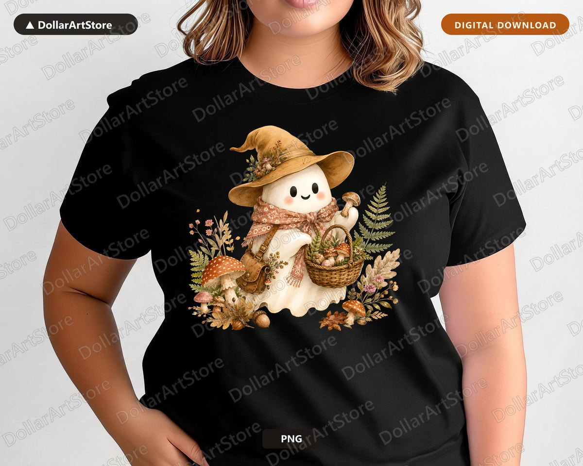 Boho Ghost PNG, Autumn Mushroom Design, Sublimation Shirt & Tumbler Print