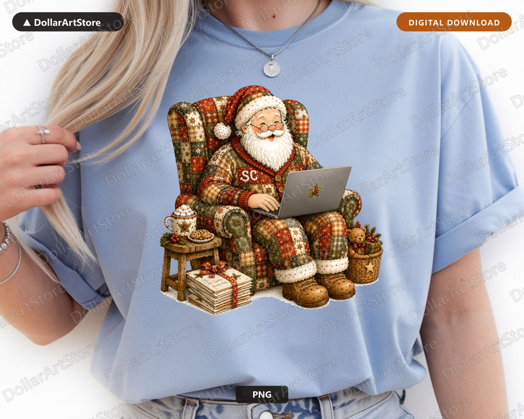 Santa Patchwork PNG, Sublimation Design, Christmas Shirt Design Digital Download