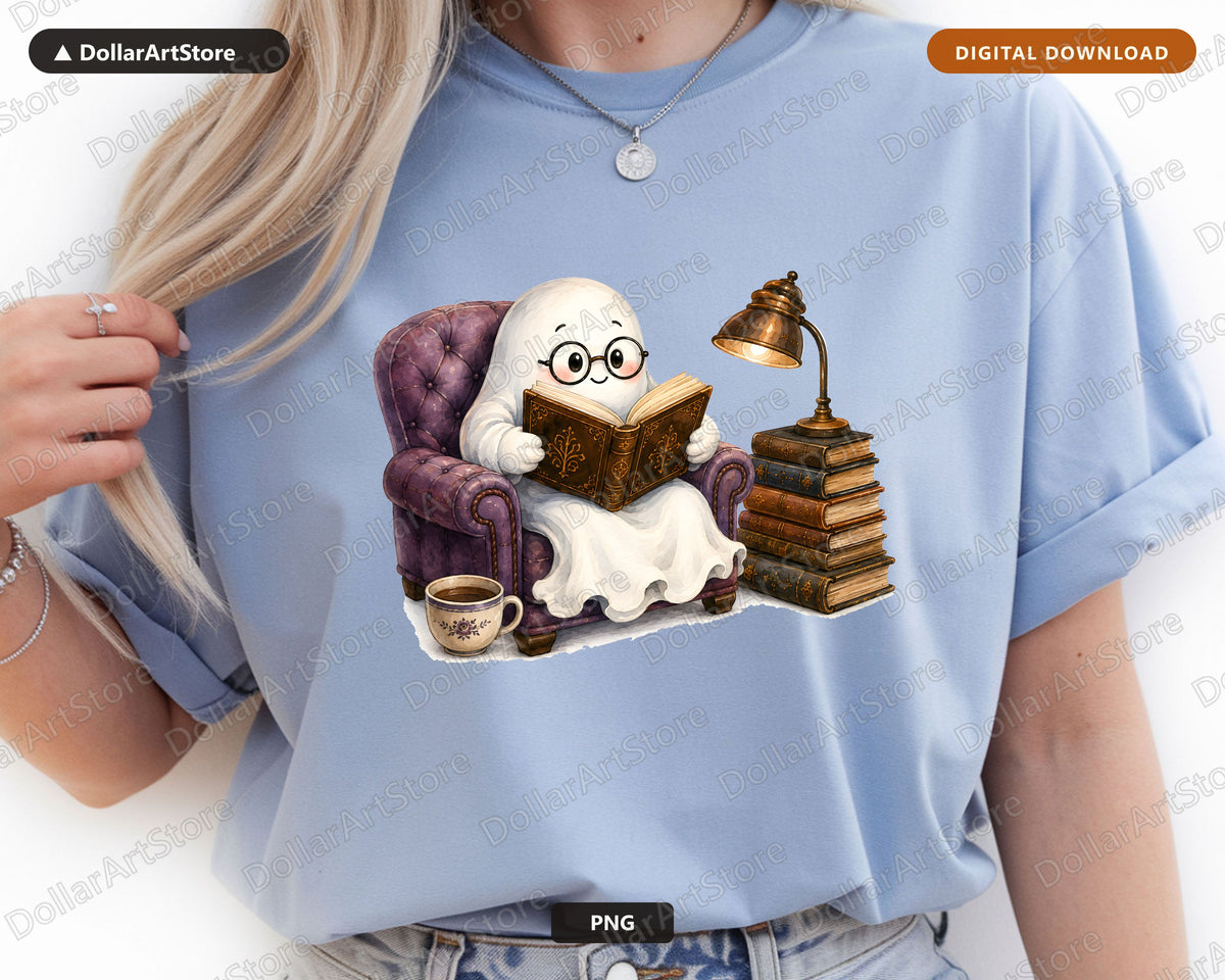Bookish Ghost PNG, Sublimation Design, Reading Shirt Design Digital Download