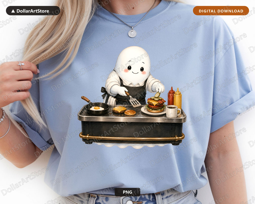Cute Ghost Chef PNG, Sublimation Design, Kitchen Shirt Design Digital Download