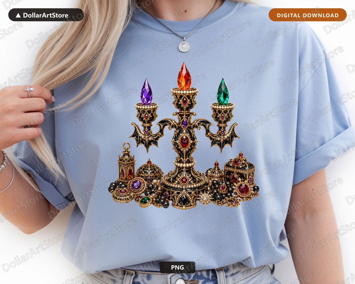 Gothic Candelabra PNG, Luxe Halloween Sublimation Design, Dark Glamour Shirt Print