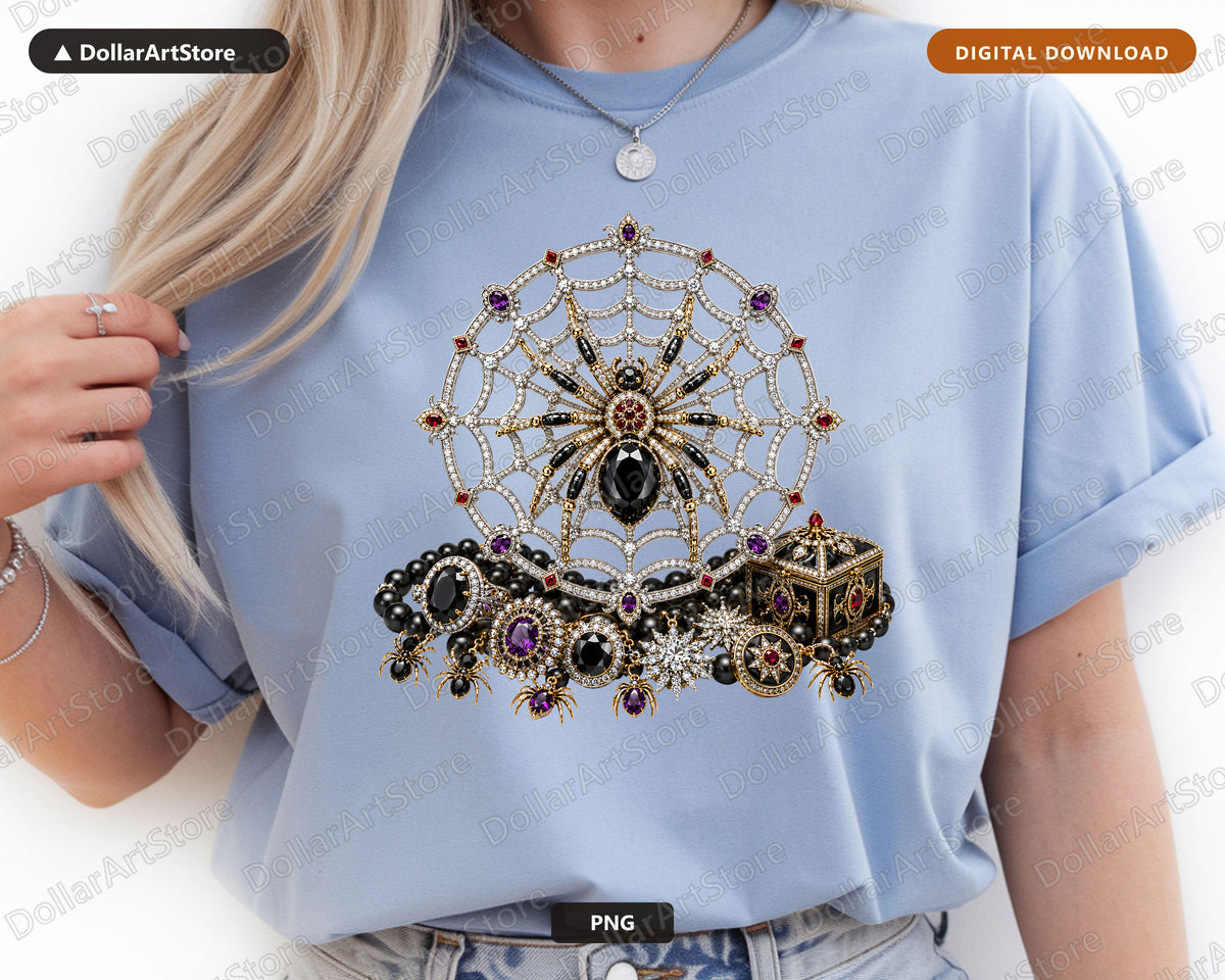 Gothic Spider Web Crown PNG, Jeweled Halloween Design, Sublimation Shirt Print