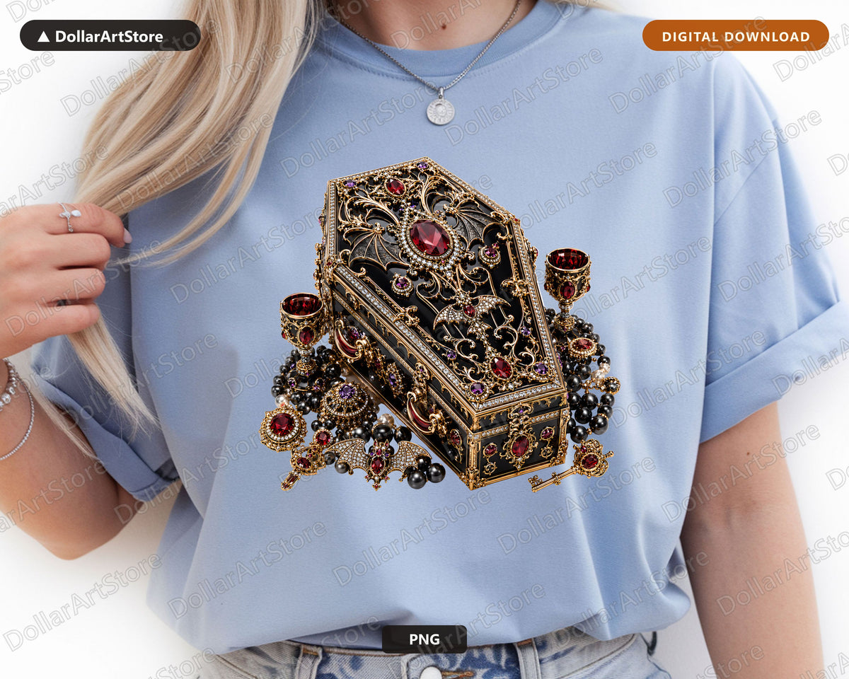 Gothic Coffin Jewelry PNG, Dark Baroque Design, Sublimation Shirt & Tumbler PNG