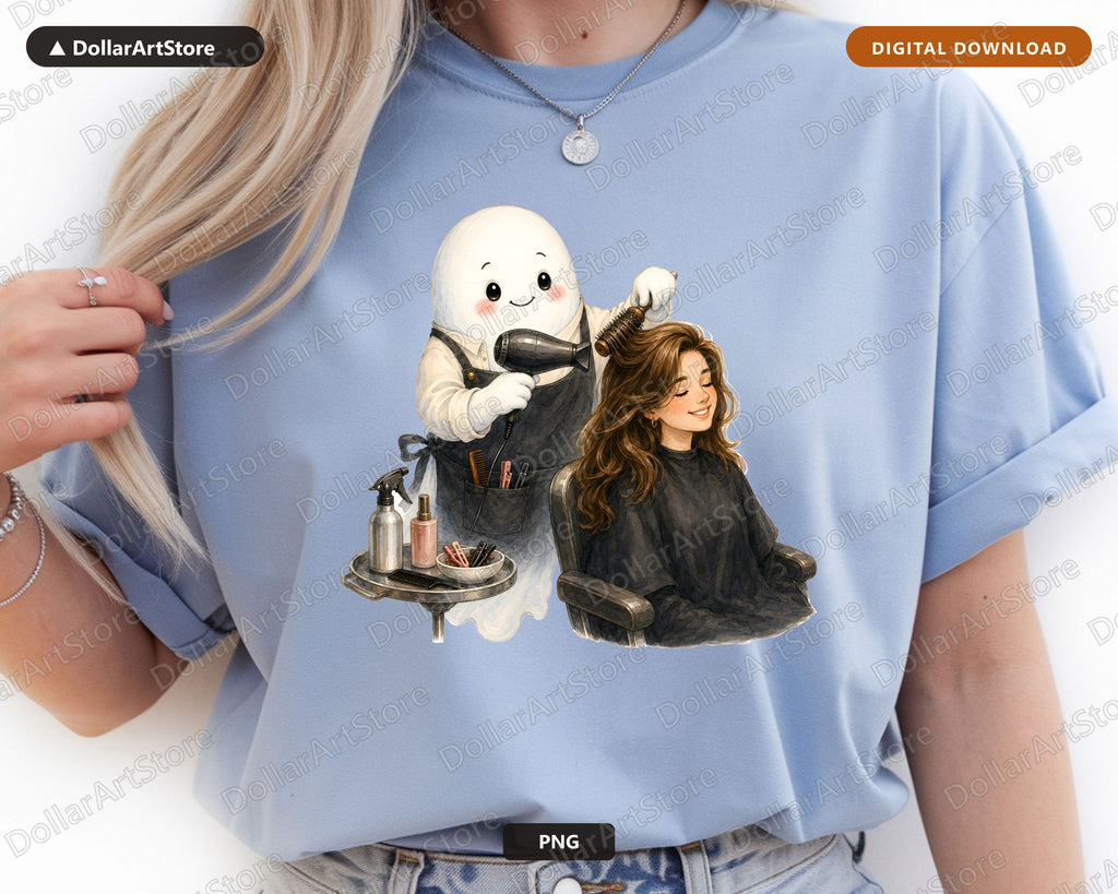 Cute Ghost Hair Stylist PNG, Sublimation Design, Salon Shirt Design Digital Download