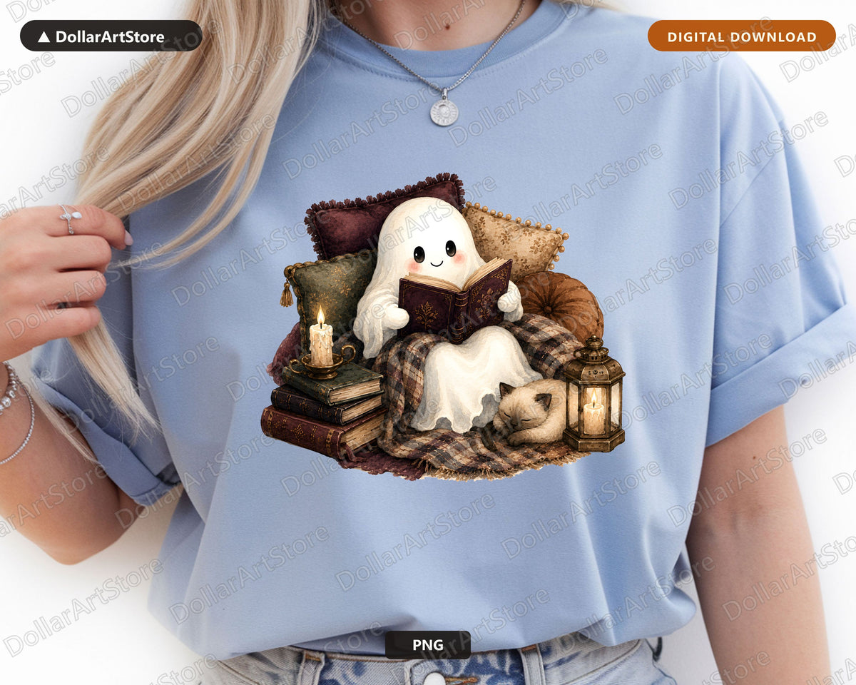 Bookish Ghost PNG, Sublimation Design, Shirt & Tumbler Digital Download