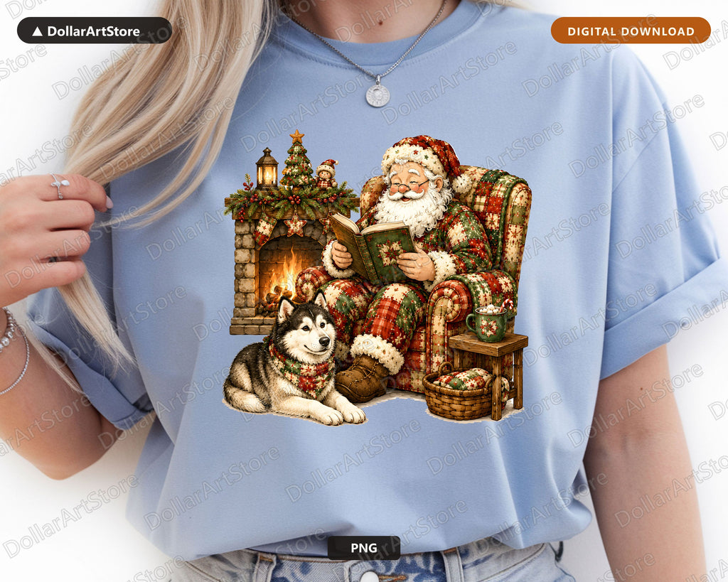 Santa Patchwork PNG, Christmas Shirt Design, Sublimation Digital Download