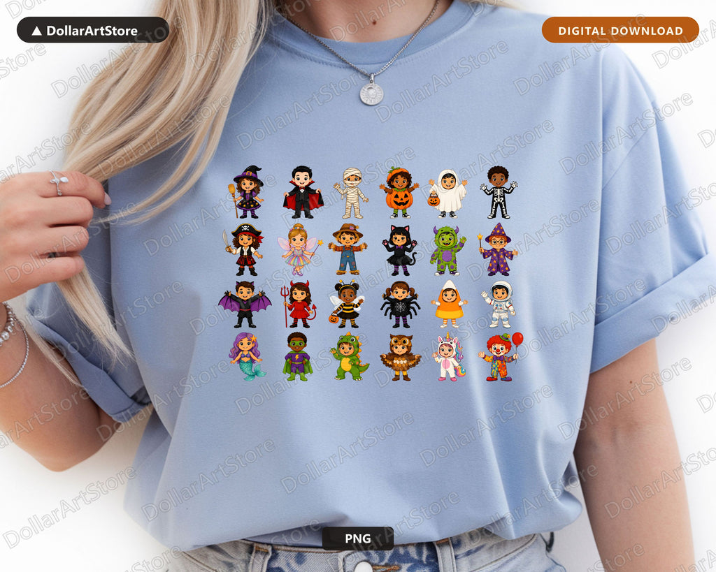 Halloween Costume Kids PNG, 16 Cute Characters, Sublimation Design