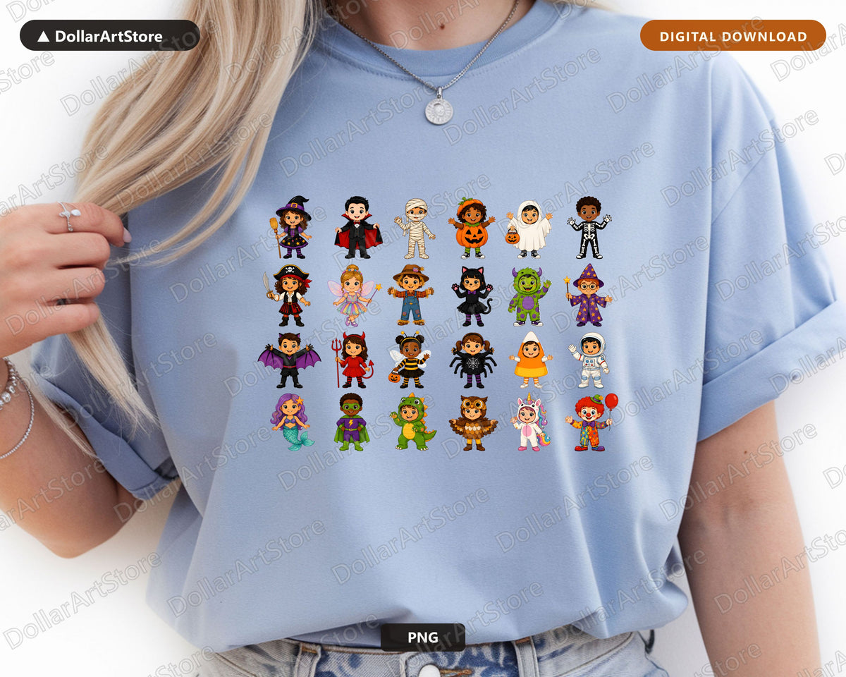 Halloween Costume Kids PNG, 16 Cute Characters, Sublimation Design