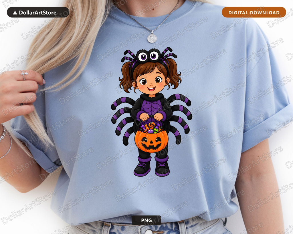 Cute Spider Halloween Costume Kid PNG, Sublimation Design, Shirt Design Digital Download