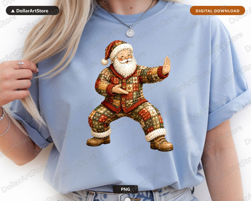 Patchwork Santa PNG Sublimation Design, Christmas Shirt Print Download