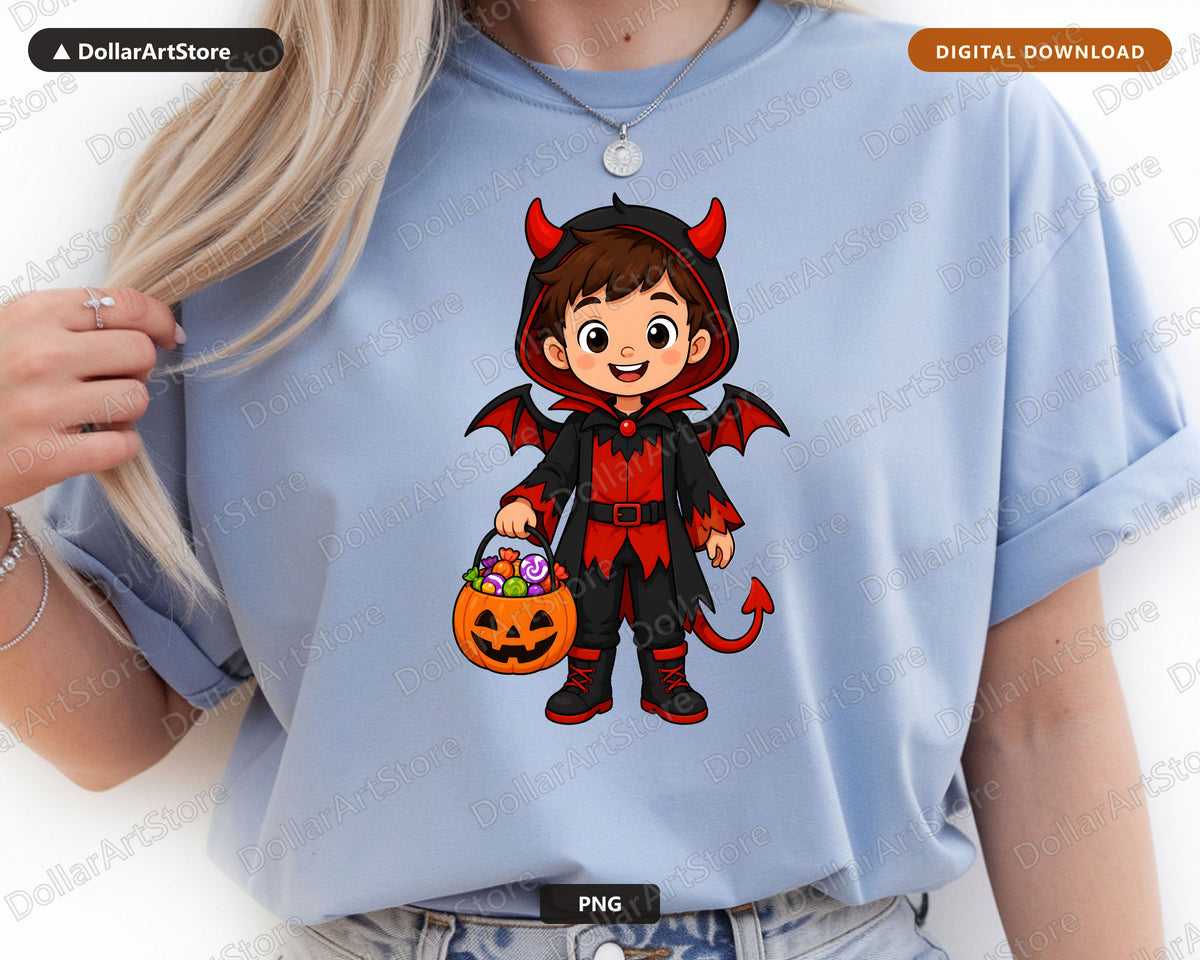 Cute Devil Costume Kid PNG, Halloween Sublimation Design Digital Download