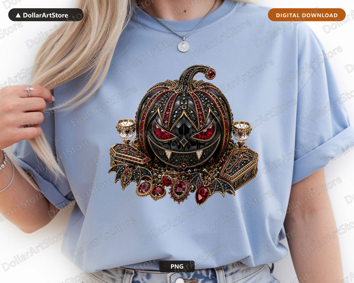 Gothic Halloween Pumpkin PNG, Luxury Steampunk Design, Sublimation Shirt & Tumbler