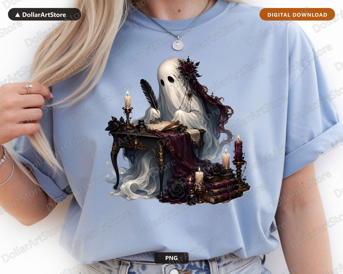 Bookish Ghost PNG, Gothic Dark Romance Sublimation Design, Digital Download