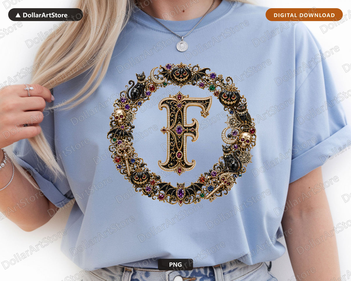 Halloween Monogram F PNG, Gothic Letter Design, Sublimation PNG Digital Download