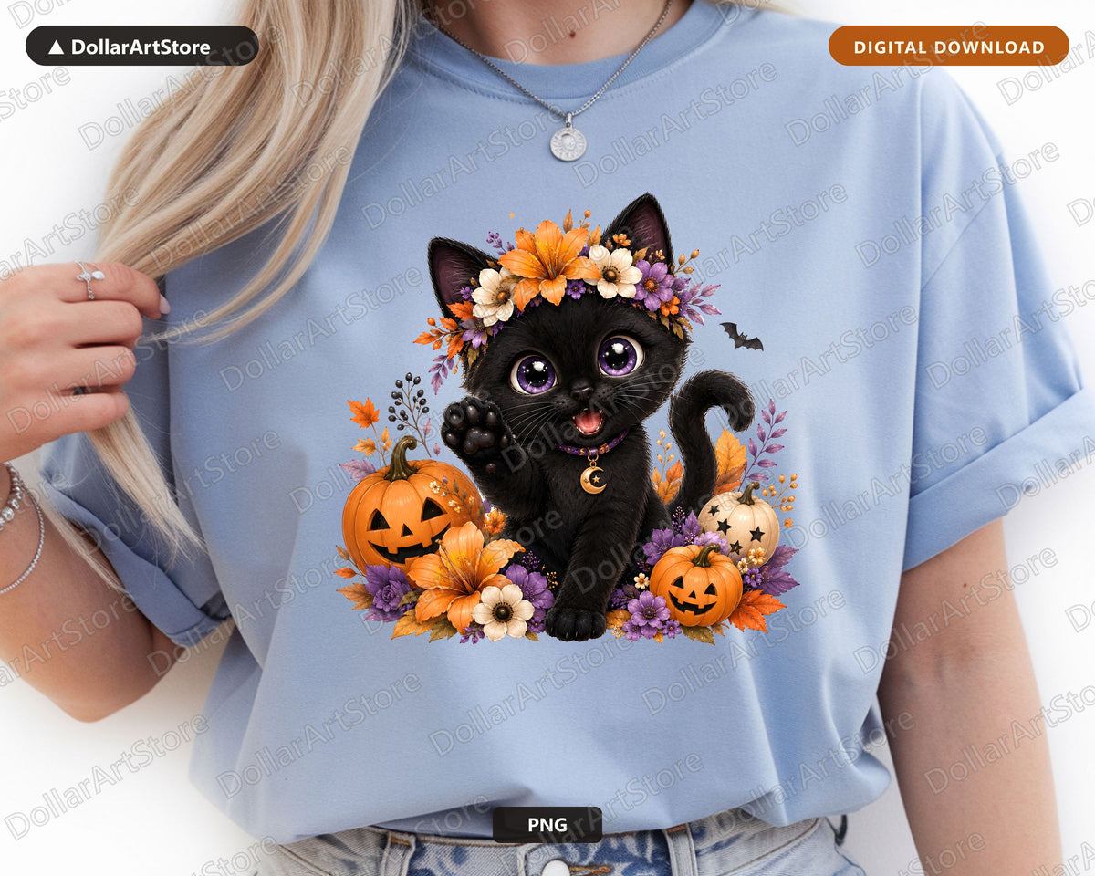 Black Cat Halloween PNG, Sublimation Design, Shirt Design Digital Download