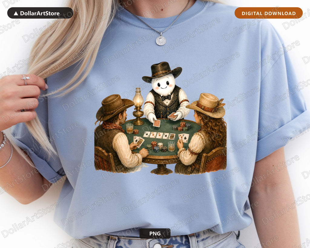 Western Cowboy Ghost PNG Sublimation Design, Poker Game Shirt Design Digital Download