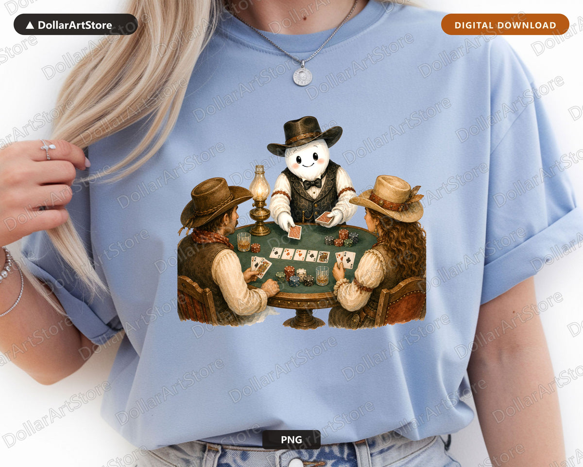 Western Cowboy Ghost PNG Sublimation Design, Poker Game Shirt Design Digital Download