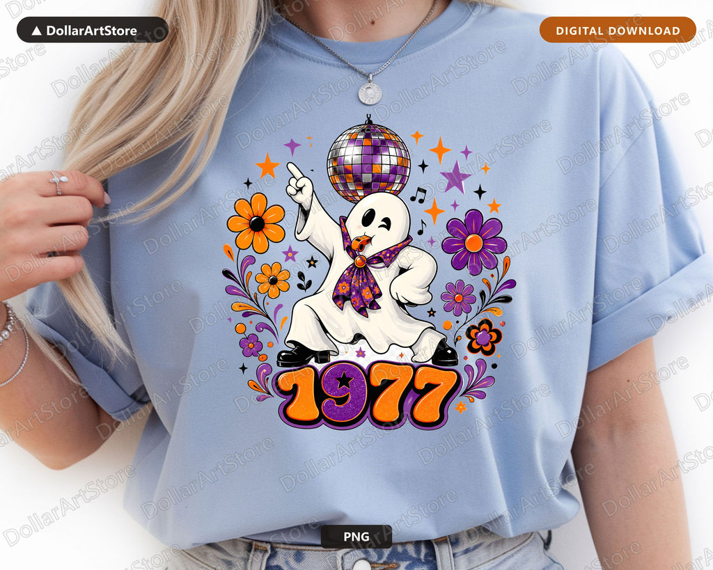 Retro Disco Ghost PNG, Sublimation Design, Halloween Shirt Design Digital Download