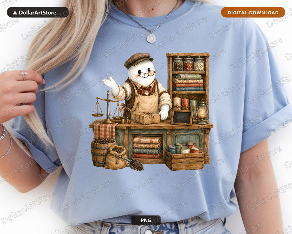 Western Ghost Shopkeeper PNG, Steampunk Sublimation Design, Shirt Print Digital Download