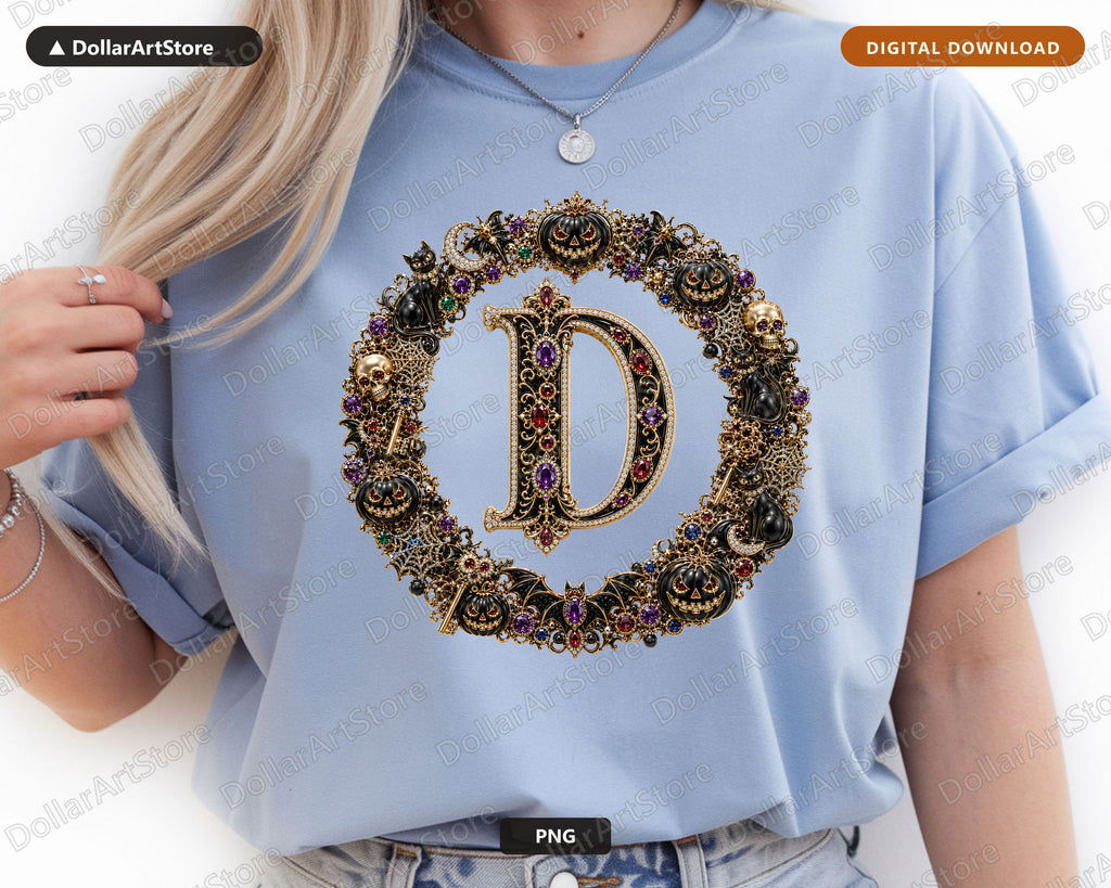 Halloween Letter D PNG, Ornate Monogram, Sublimation Design Digital Download