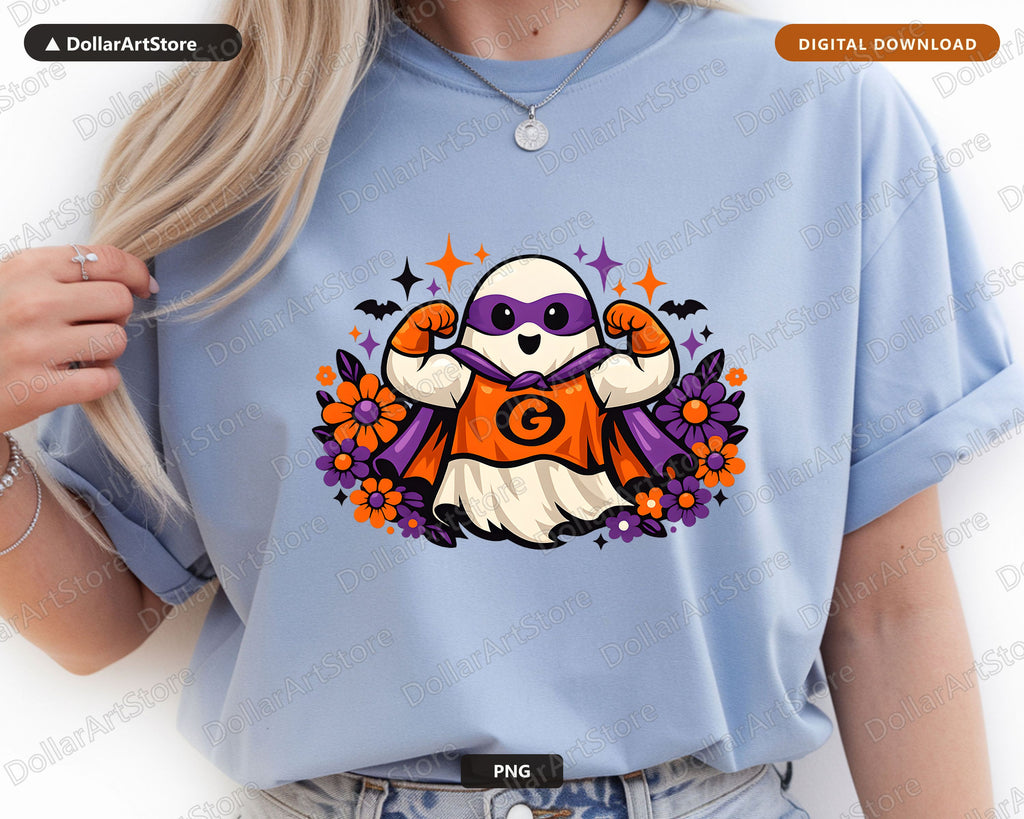 Cute Halloween Ghost Superhero PNG, Sublimation Design Digital Download