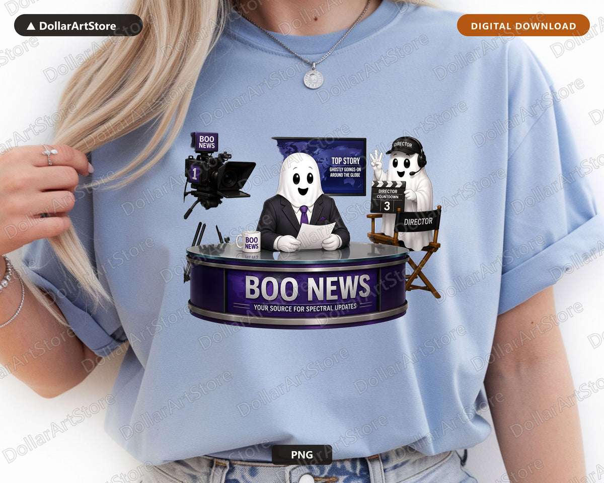 Cute Halloween Ghost PNG, Boo News Design, Sublimation Shirt Design Digital Download