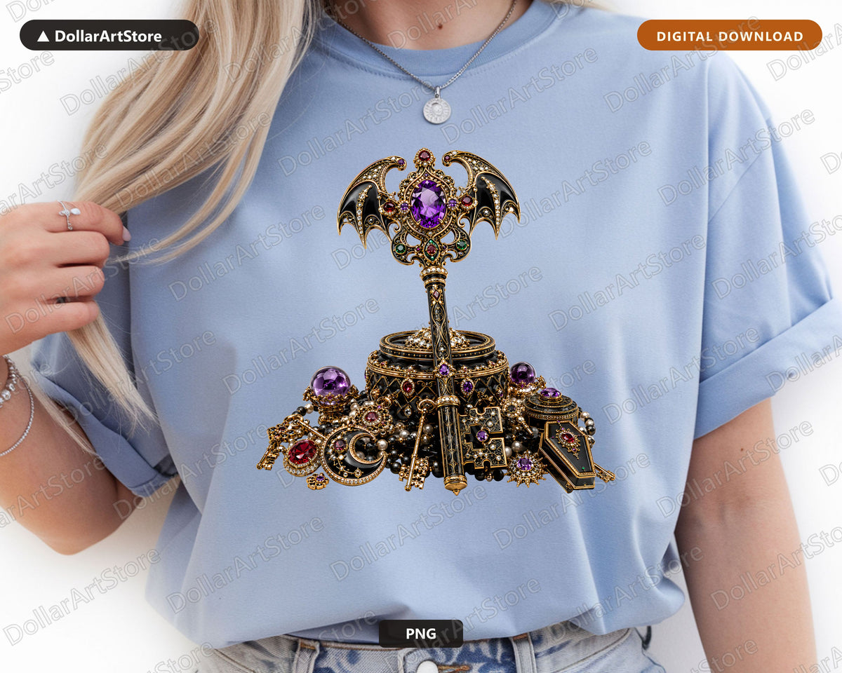 Gothic Bat Jewel PNG, Ornate Dark Fantasy Sublimation Design Digital Download