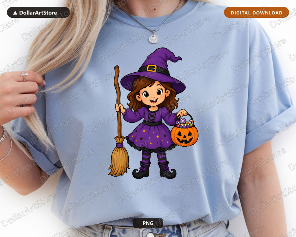 Cute Witch Kid PNG, Halloween Costume Design, Sublimation Shirt Download