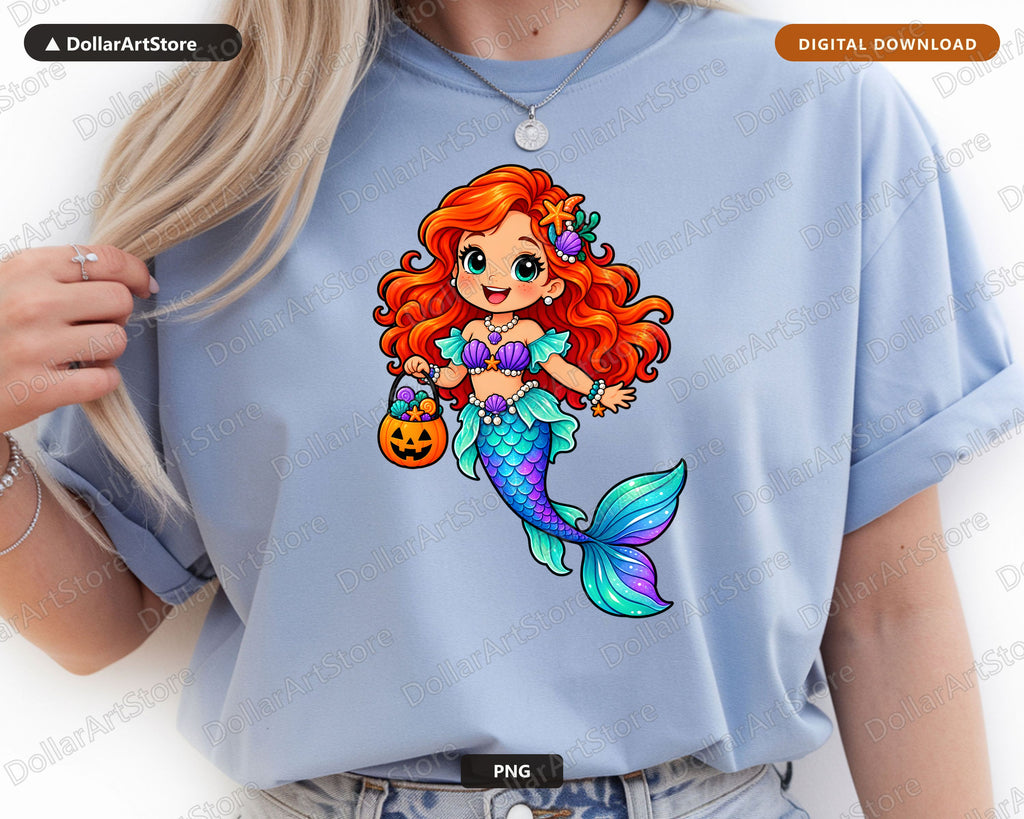 Mermaid Girl Halloween PNG, Sublimation Design, Shirt & Tumbler Digital Download