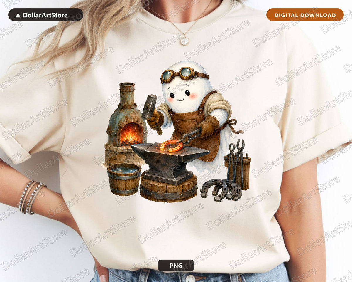 Steampunk Ghost Blacksmith PNG, Western Design, Sublimation Digital Download