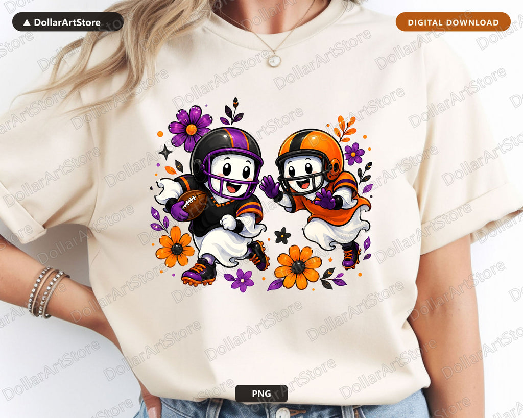 Cute Football Ghost PNG, Sports Halloween Sublimation Design, Shirt Design Digital Download