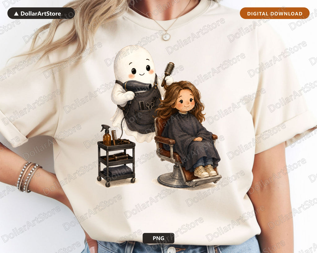 Cute Ghost Hairstylist PNG, Sublimation Design, Shirt Design Digital Download