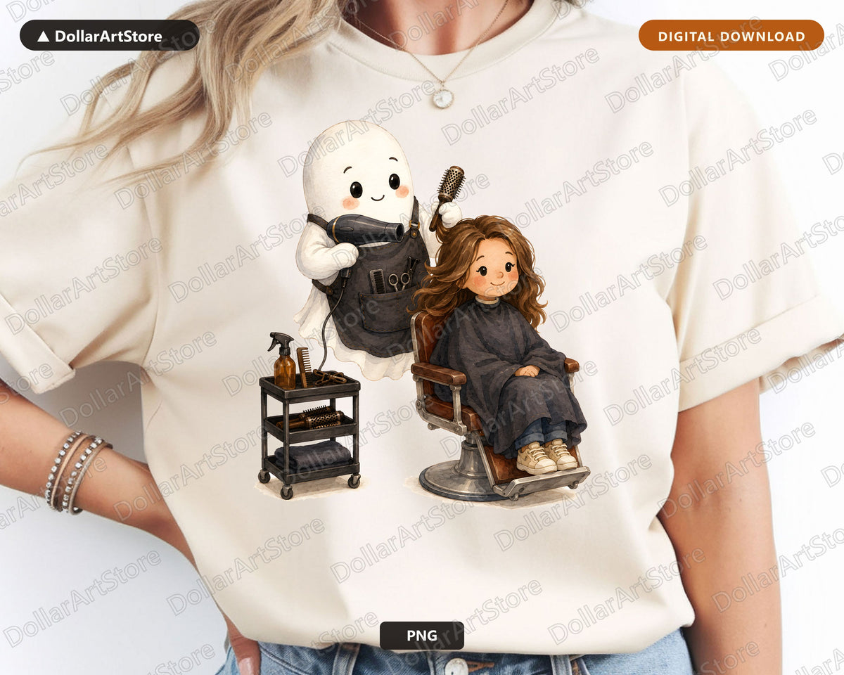 Cute Ghost Hairstylist PNG, Sublimation Design, Shirt Design Digital Download