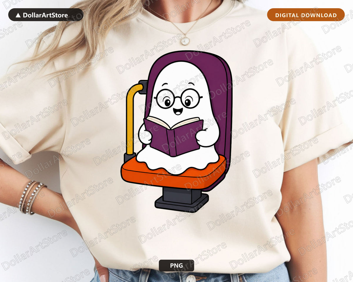 Bookish Ghost PNG, Cute Reading Character Design, Shirt & Tumbler PNG