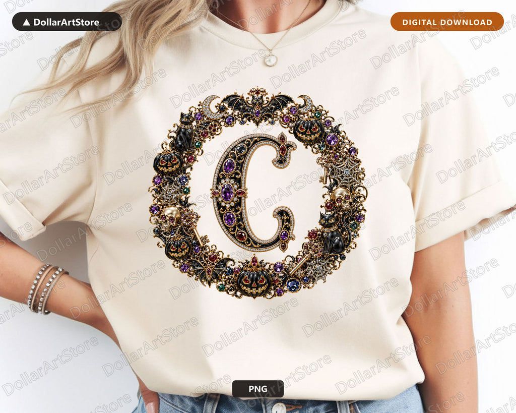 Halloween Monogram G PNG, Ornate Gothic Letter, Sublimation Design