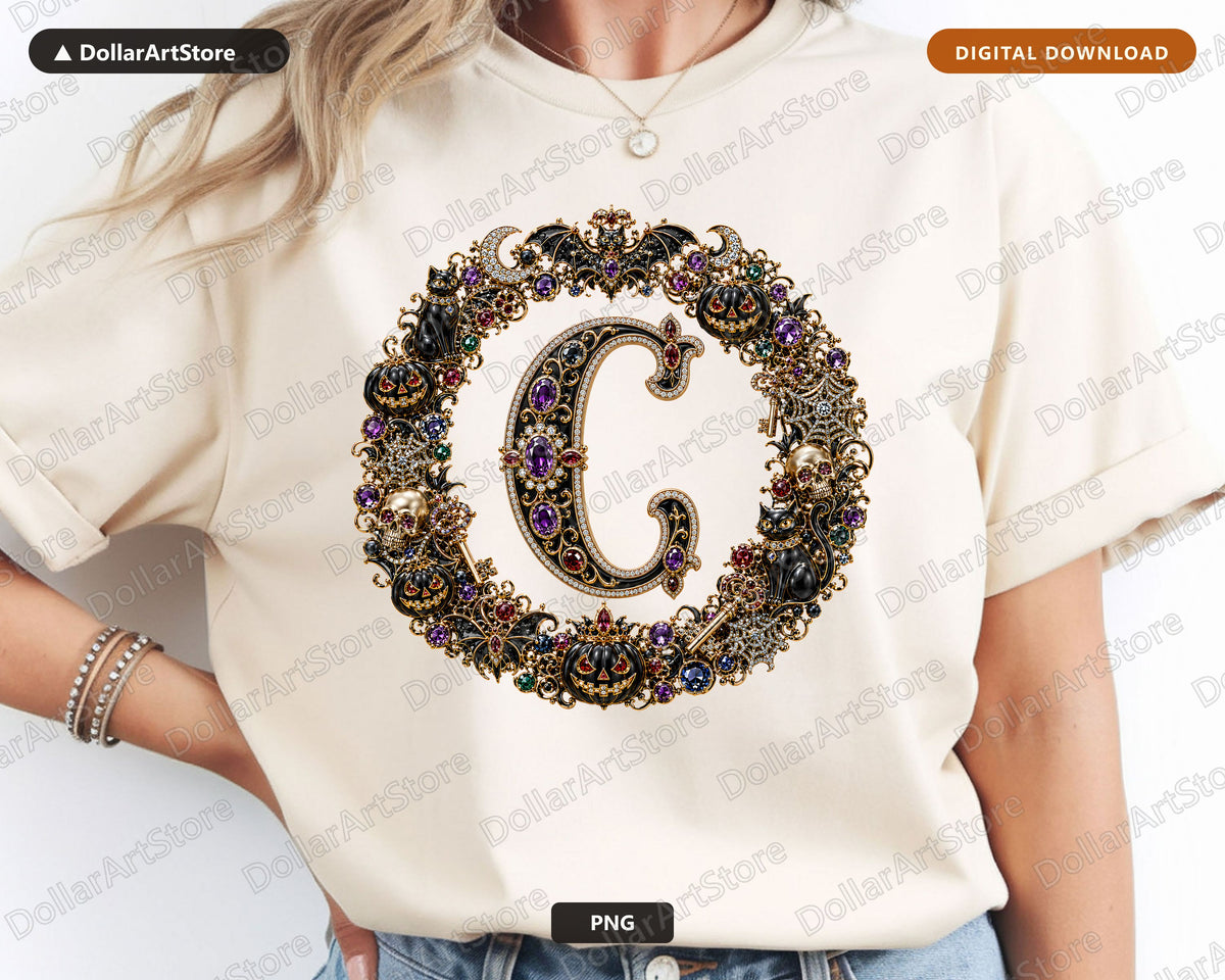 Halloween Monogram G PNG, Ornate Gothic Letter, Sublimation Design