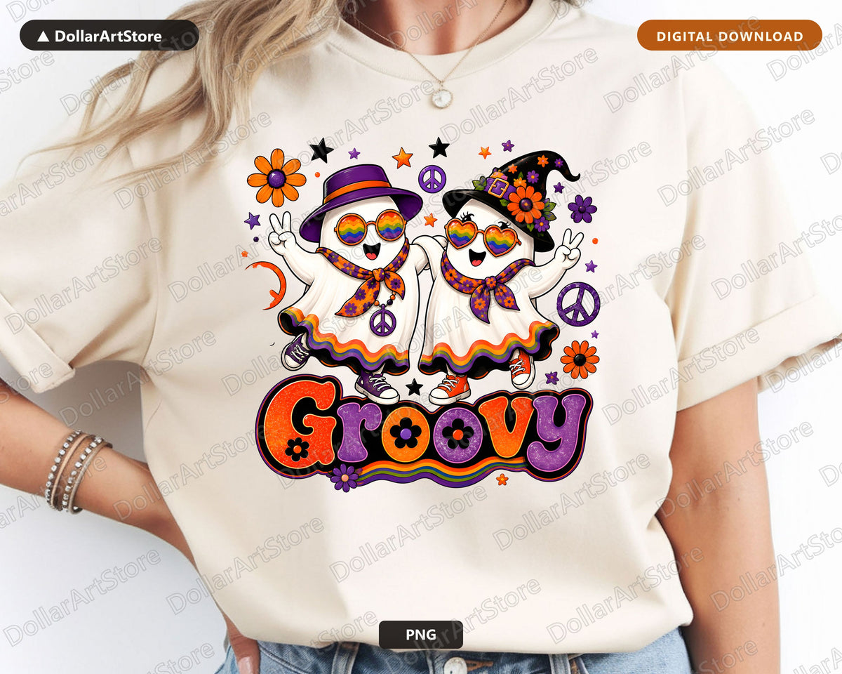 Groovy Halloween Ghost PNG, Sublimation Design, Shirt Design Digital Download