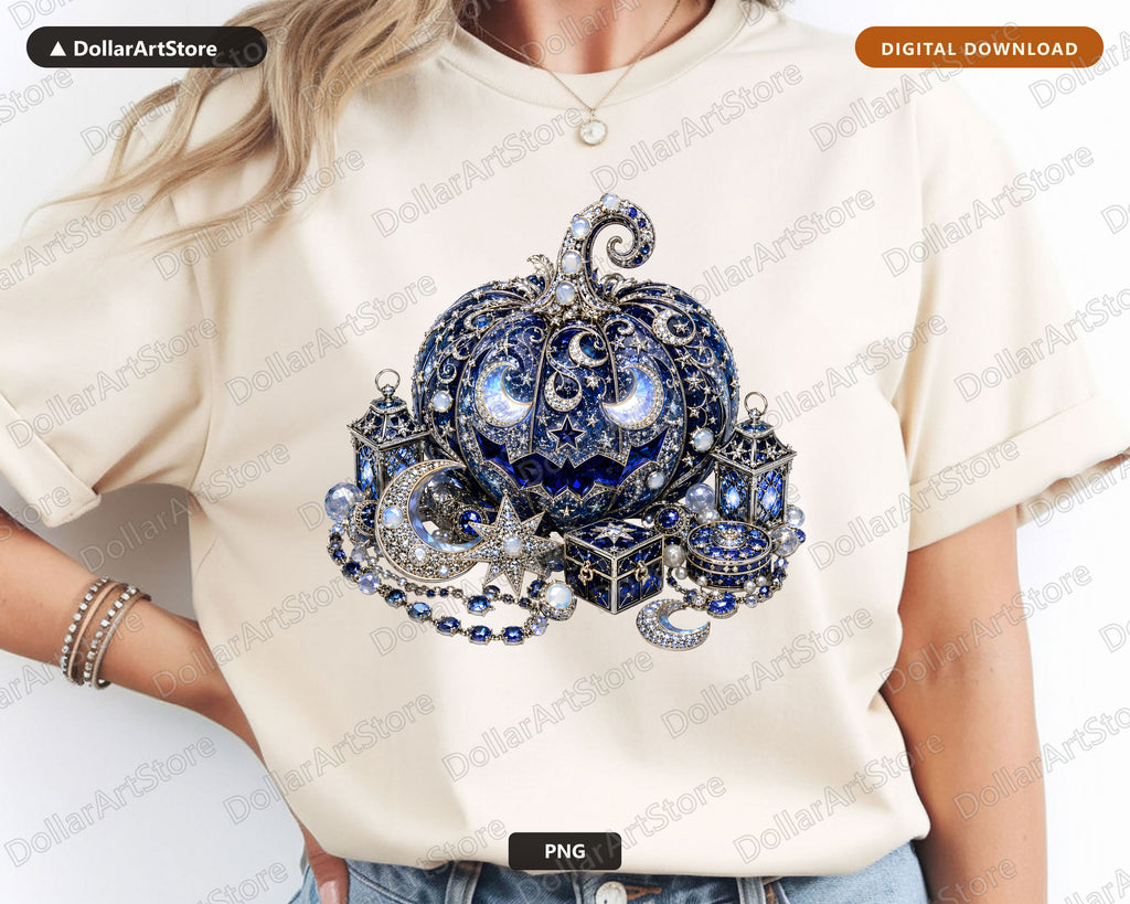 Gothic Celestial Pumpkin PNG, Luxury Halloween Sublimation Design, Shirt Print Download